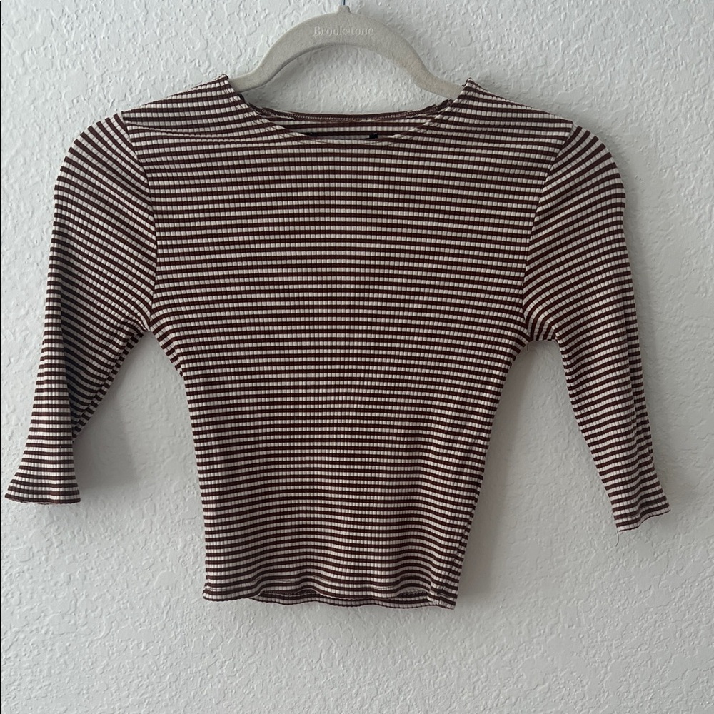 Reformation Chocolate and Cream Striped Top